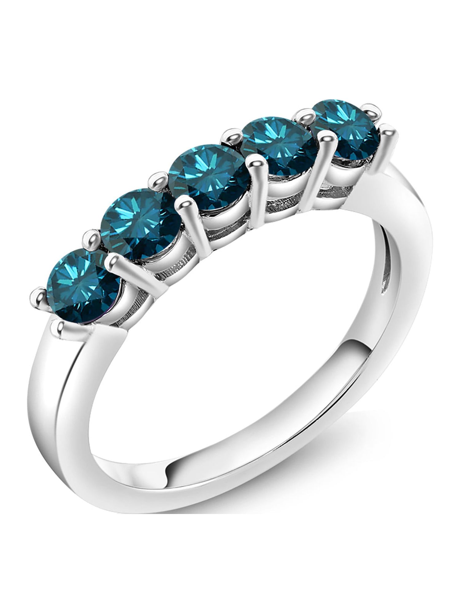 Gem Stone King 925 Sterling Silver Blue Diamond 5-Stone Wedding ...