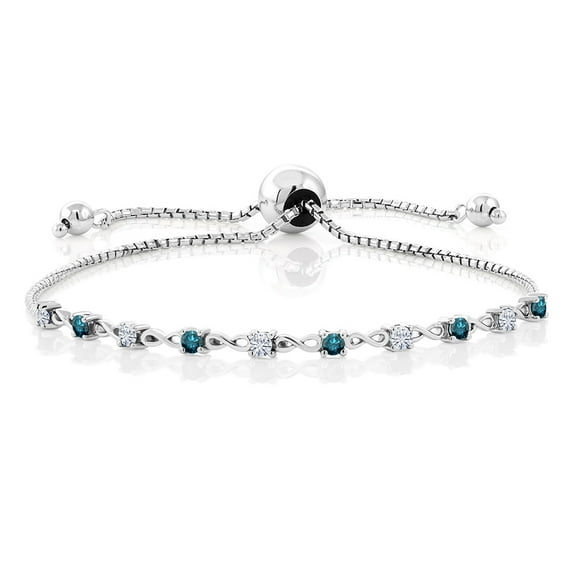 Gem Stone King 925 Sterling Silver Blue Diamond Bracelet for Women Set with Moissanite (0.65 Cttw)