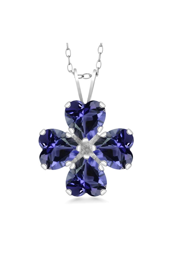 925 Sterling Silver Blue Iolite 4 Heart Shape Gemstone Birthstone Pendant Necklace for Women (2.32 Cttw, 6MM Heart, with 18 inch Silver Chain)