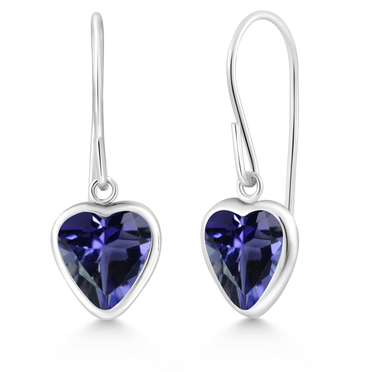 Gem Stone King 925 Sterling Silver Blue Iolite French Wire Dangle Hook Earrings for Women (1.16 Cttw, Gemstone Birthstone, Heart Shape 6MM)