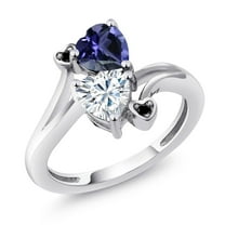 Gem Stone King 925 Sterling Silver Blue Iolite White Moissanite and Black Diamond Ring for Women (1.41 Cttw, Heart Shape 6MM, Gemstone Birthstone, Size 7)