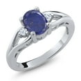 thumbnail image 1 of Gem Stone King 925 Sterling Silver Blue Lapis 3 Stone Engagement Ring for Women | 1.46 Cttw | Oval 8X6MM | Round 2MM | Gemstone Birthstone | Size 7, 1 of 4