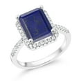 thumbnail image 1 of Gem Stone King 925 Sterling Silver Blue Lapis Engagement Ring for Women (3.36 Cttw, Emerald Cut 10X8MM, Gemstone Birthstone, Size 9), 1 of 4
