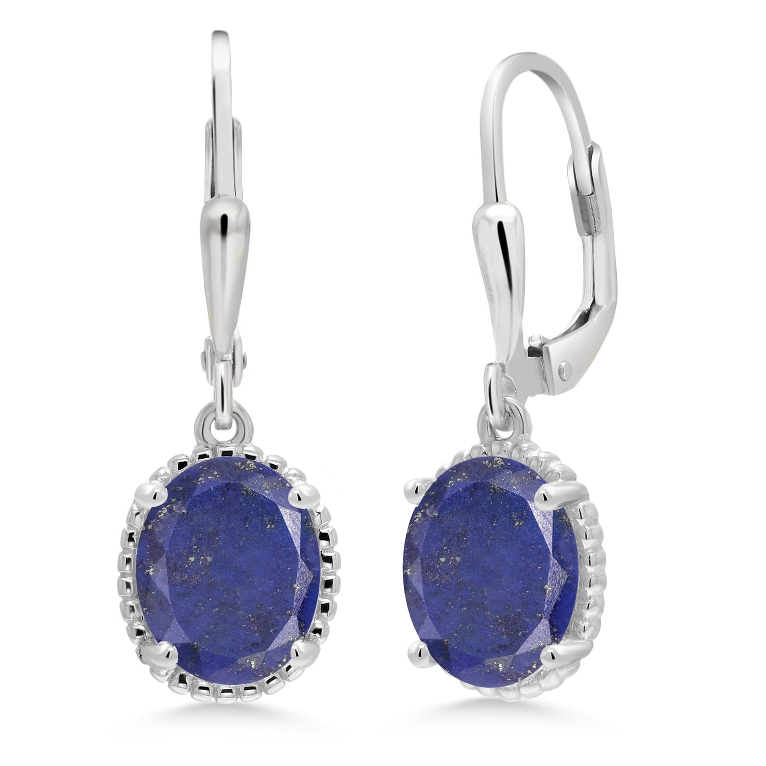 Gem Stone King 925 Sterling Silver Blue Lapis Leverback Dangle Earrings for Women (4.00 Cttw, Gemstone Birthstone, Oval 9X7MM)