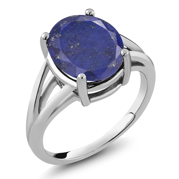 Gem Stone King 925 Sterling Silver Blue Lapis Ring for Women (4.00 Cttw, Gemstone Birthstone, Oval 12X10MM, Available in Size 5,6,7,8,9)