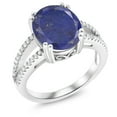 thumbnail image 1 of Gem Stone King 925 Sterling Silver Blue Lapis Ring for Women (4.48 Cttw, Oval 12X10MM, Gemstone Birthstone, Available in Size 5, 6, 7, 8, 9), 1 of 4