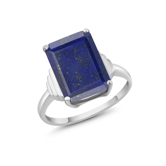 Gem Stone King 925 Sterling Silver Blue Lapis Ring for Women (6.00 Cttw, Emerald Cut 14X10MM, Gemstone Birthstone, Available in Size 5, 6, 7, 8, 9)