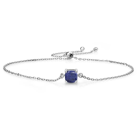 Gem Stone King 925 Sterling Silver Blue Lapis Solitaire Bracelet for Women (1.00 Cttw, Cushion Cut 6MM)