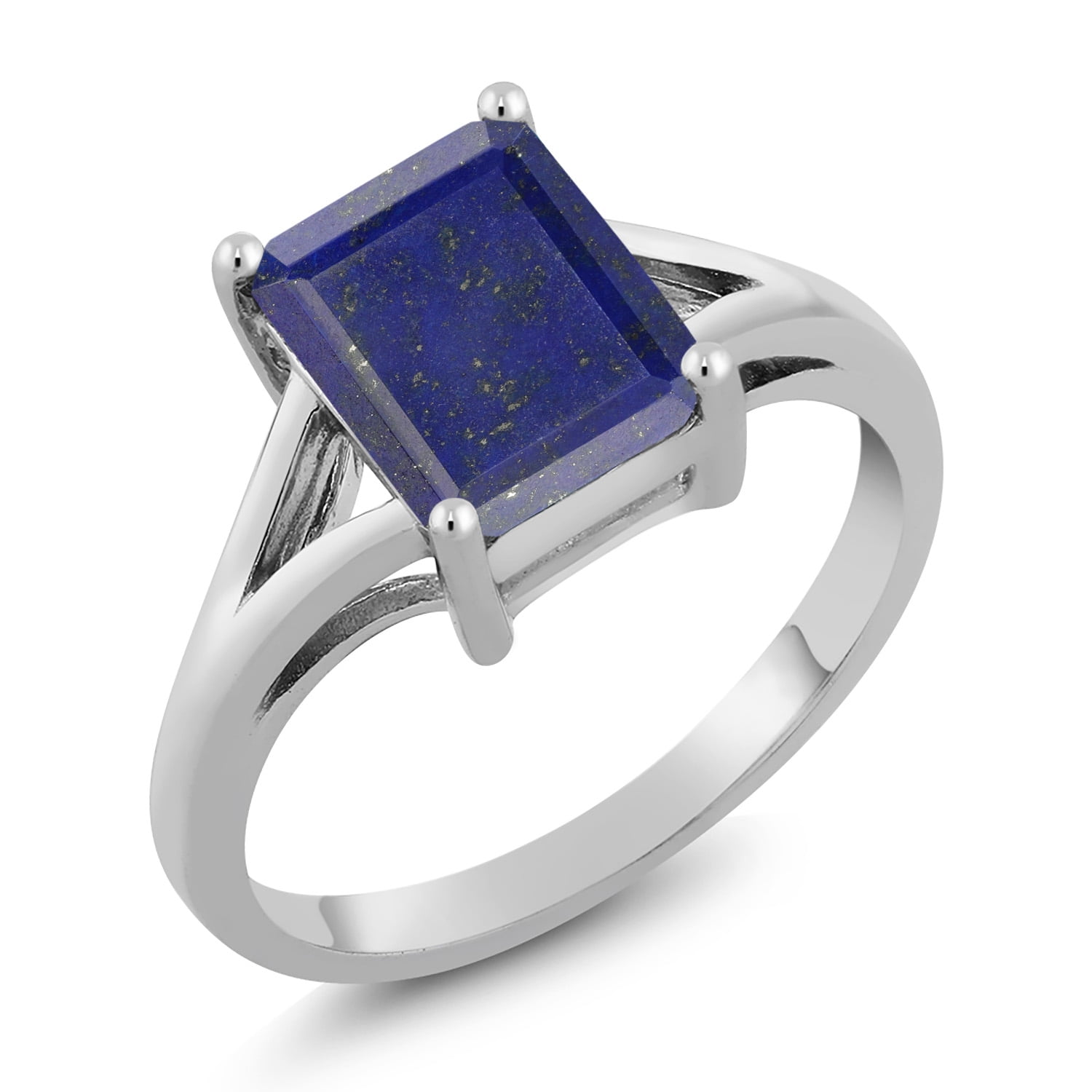 Gem Stone King 925 Sterling Silver Blue Lapis Solitaire Engagement Ring for Women (2.00 Cttw, Emerald Cut 9X7MM, Gemstone Birthstone, Available in Size 5,6,7,8,9)
