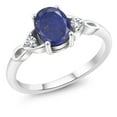 thumbnail image 1 of Gem Stone King 925 Sterling Silver Blue Lapis and White Created Sapphire 3-Stone Rings for Women (1.48 Cttw, Gemstone, Oval 8X6MM, Available in Size 5, 6, 7, 8, 9), 1 of 4