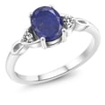 thumbnail image 1 of Gem Stone King 925 Sterling Silver Blue Lapis and White Diamond 3-Stone Rings for Women (1.47 Cttw, Gemstone, Oval 8X6MM, Available in Size 5, 6, 7, 8, 9), 1 of 4