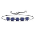 thumbnail image 1 of Gem Stone King 925 Sterling Silver Blue Lapis and White Lab Grown Diamond Tennis Bracelet for Women (5.06 Cttw, Cushion 6MM, Gemstone Birthstone, Fully Adjustable up to 9 inch), 1 of 4