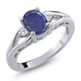 thumbnail image 1 of Gem Stone King 925 Sterling Silver Blue Lapis and White Moissanite 3 Stone Engagement Ring for Women | 1.48 Cttw | Oval 8X6MM | Round 2MM | Gemstone Birthstone | Size 5, 1 of 4