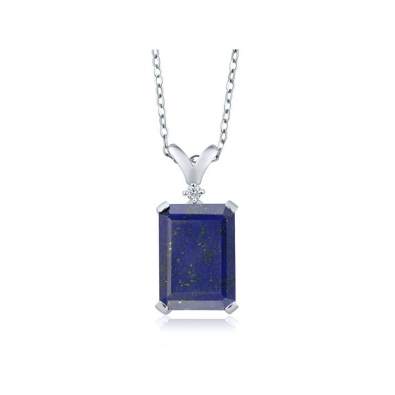 Gem Stone King 925 Sterling Silver Blue Lapis and White Diamond Pendant Necklace for Women (6.02 Cttw, with 18 inch Silver Chain)