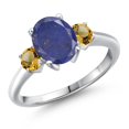 thumbnail image 1 of Gem Stone King 925 Sterling Silver Blue Lapis and Yellow Citrine Engagement Ring for Women | 2.51 Cttw | Oval 9X7MM | Gemstone Birthstone | Size 9, 1 of 6
