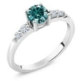 thumbnail image 1 of Gem Stone King 925 Sterling Silver Blue Moissanite and White Lab Grown Diamond Engagement Ring for Women (0.65 Cttw, Round 5MM, Gemstone Birthstone, Size 8), 1 of 5