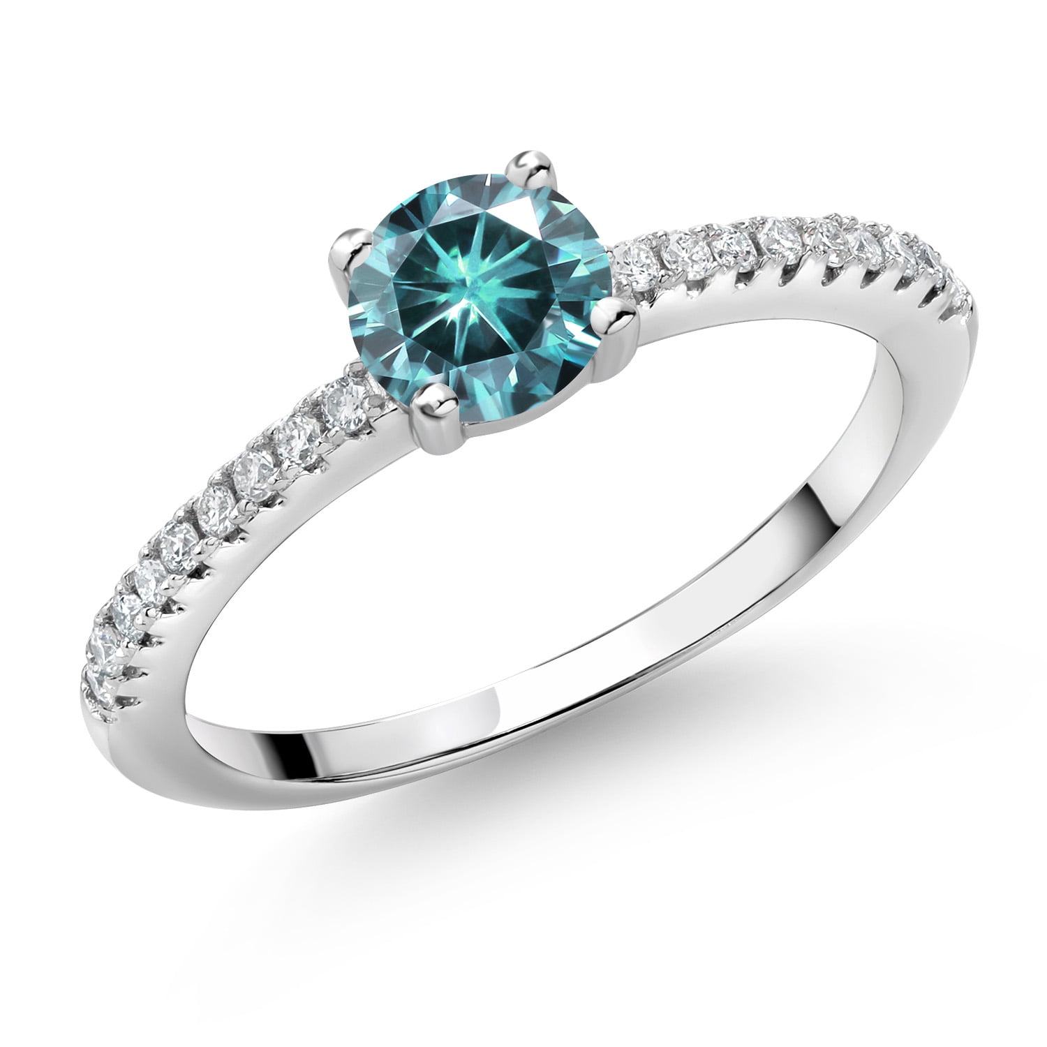 Gem Stone King 925 Sterling Silver Blue Moissanite and White Lab Grown ...