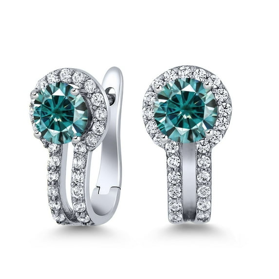 Gem Stone King 925 Sterling Silver Blue Moissanite and White Created Sapphire Earrings for Women (1.50 Cttw, Gemstone Birthstone, Round 5MM)