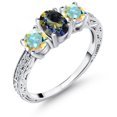 thumbnail image 1 of Gem Stone King 925 Sterling Silver Blue Mystic Topaz and Mercury Mist Mystic Topaz Ring for Women (0.92 Cttw, Gemstone Birthstone, Size 5), 1 of 6
