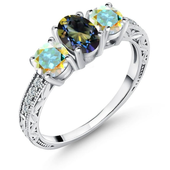 Gem Stone King 925 Sterling Silver Blue Mystic Topaz and Mercury Mist Mystic Topaz Ring for Women (0.92 Cttw, Gemstone Birthstone, Size 5)