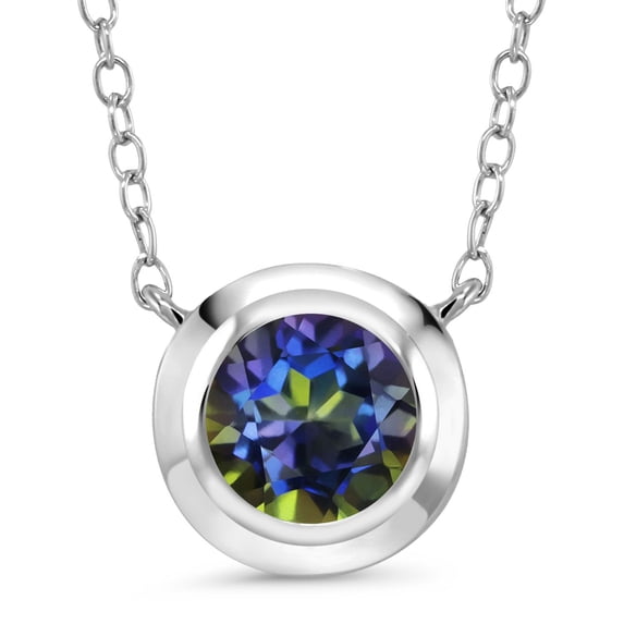 Gem Stone King 925 Sterling Silver Blue Mystic Topaz Pendant Necklace for Women | 2.00 Cttw | Gemstone November Birthstone | Round 8MM | With 18 inch Chain