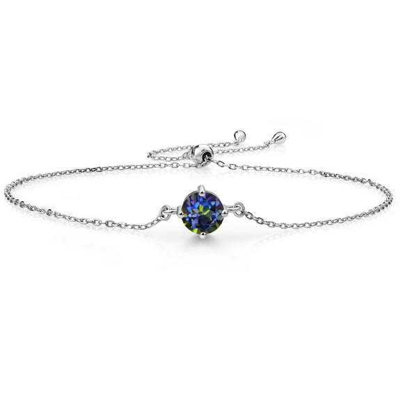 Gem Stone King 925 Sterling Silver Blue Mystic Topaz Solitaire Bracelet for Women (1.00 Cttw, Round Cut 6MM)