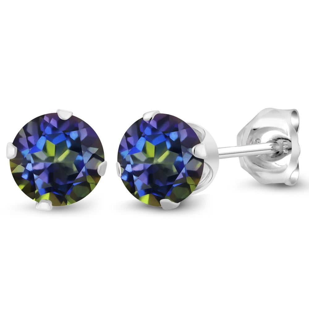 Gem Stone King 925 Sterling Silver Blue Mystic Topaz Stud Earrings for Women Men | 1.20 Cttw | Gemstone Birthstone | Round 5MM