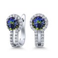 thumbnail image 1 of Gem Stone King 925 Sterling Silver Blue Mystic Topaz and White Created Sapphire Earrings for Women (1.50 Cttw, Gemstone Birthstone, Round 5MM), 1 of 6