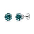 thumbnail image 1 of Gem Stone King 925 Sterling Silver Blue Round Moissanite Stud Earrings for Women Men (2.00 Cttw, Round 6.5MM), 1 of 3