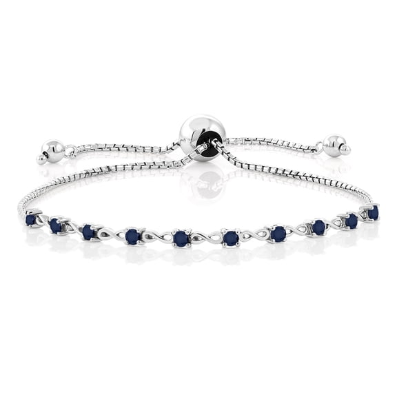 Gem Stone King 925 Sterling Silver Blue Sapphire Adjustable Bracelet for Women (0.60 Cttw, Round 2.5MM, Gemstone September Birthstone, Fits up To 9 inch Wrist)