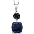 thumbnail image 1 of Gem Stone King 925 Sterling Silver Blue Sapphire and Black Sapphire Pendant Necklace for Women (5.75 Cttw, Gemstone September Birthstone, Cushion 10MM, Round 6MM), 1 of 4