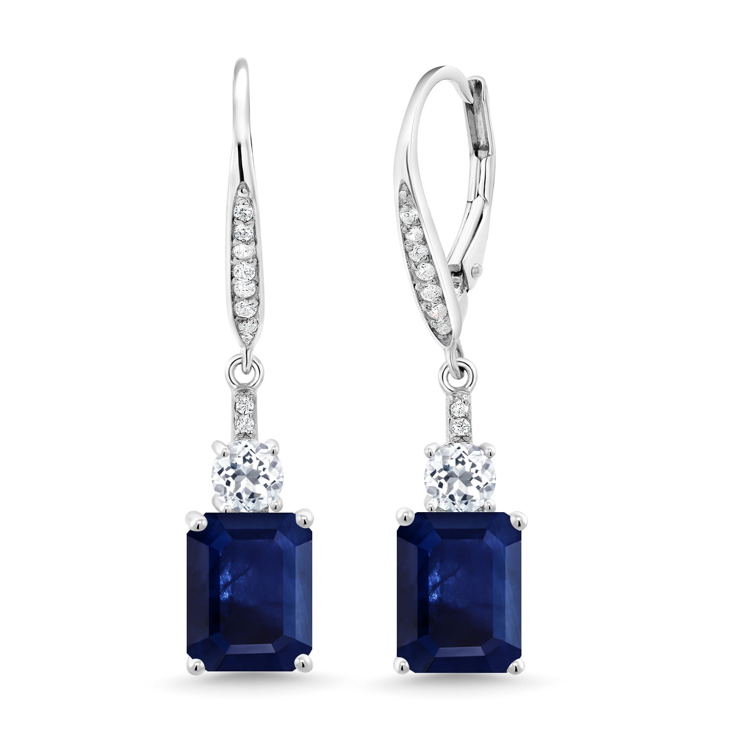Gem Stone King 925 Sterling Silver Blue Sapphire Dangle Earrings for Women (5.78 Cttw, Gemstone September Birthstone, Octagon 9X7MM)