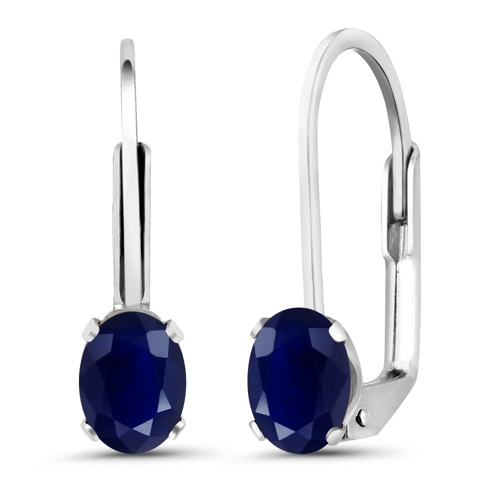 Gem Stone King 925 Sterling Silver Blue Sapphire Earrings for Women (1.10 Cttw, Gemstone Birthstone, Oval 6X4MM)