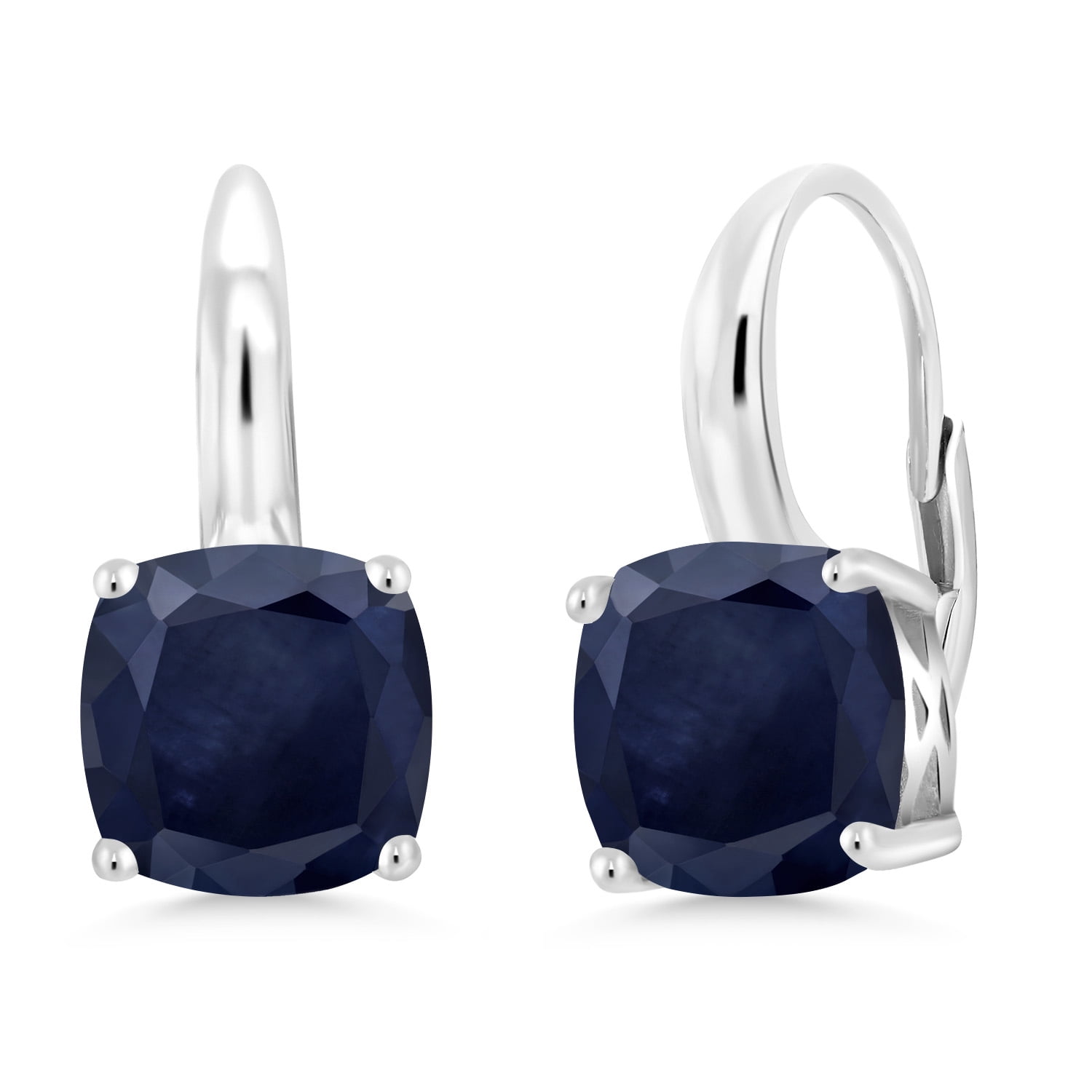 Gem Stone King 925 Sterling Silver Blue Sapphire Earrings for Women (5.64 Cttw, Gemstone Birthstone, Cushion 8MM)