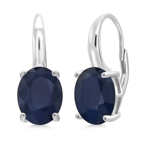 Gem Stone King 925 Sterling Silver Blue Sapphire Earrings for Women (9.00 Cttw, Gemstone Birthstone, Oval 11X9MM)