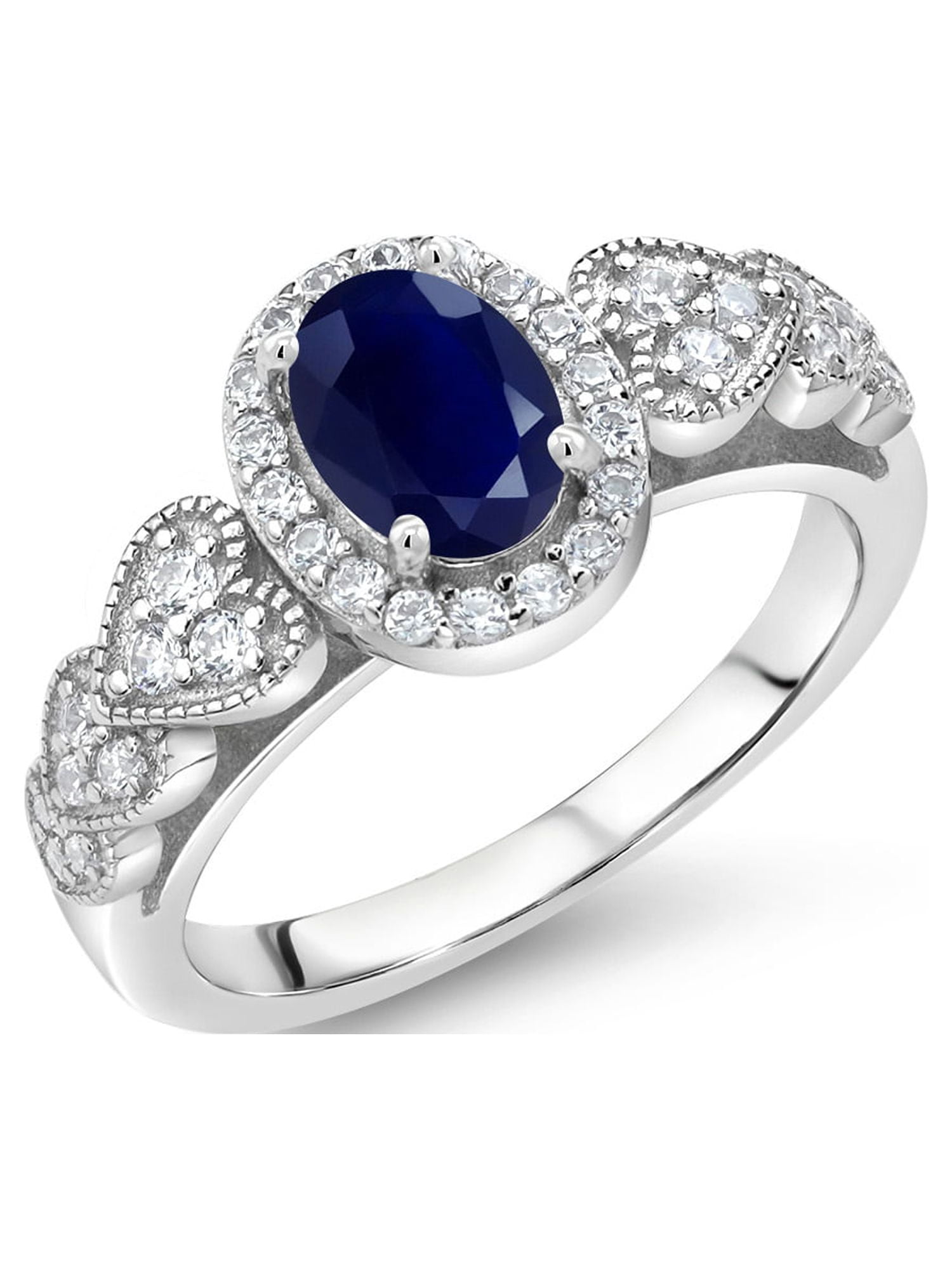 Gem Stone King 5.40 Ct Blue & White Created Sapphire Ring In 18K Yellow Gold Plated Silver - Elegant Statement Jewelry