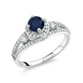 thumbnail image 1 of Gem Stone King 925 Sterling Silver Blue Sapphire Engagement Ring for Women (1.54 Cttw, Round 5MM, Gemstone Birthstone, Available in Size 5, 6, 7, 8, 9), 1 of 4