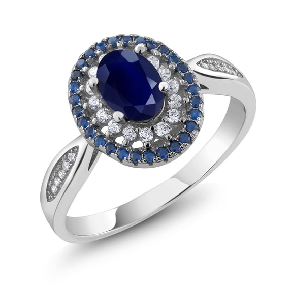 Gem Stone King 925 Sterling Silver Blue Sapphire Engagement Ring for Women | 1.62 Cttw | Oval Cut 7X5MM | Gemstone Birthstone | Available in Size 5, 6, 7, 8, 9