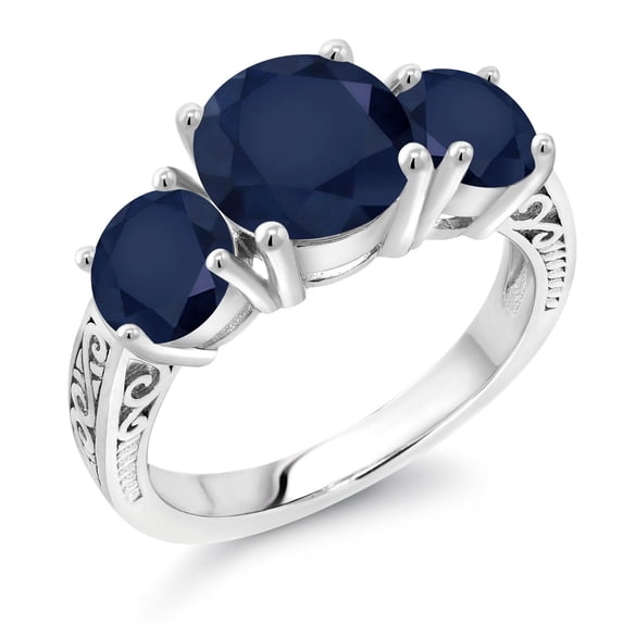 Gem Stone King 925 Sterling Silver Blue Sapphire Engagement Ring for Women | 4.66 Cttw | Round 8MM | Gemstone September Birthstone | Size 7
