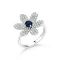 thumbnail image 1 of Gem Stone King 925 Sterling Silver Blue Sapphire Flower Ring for Women By Keren Hanan (1.33 Cttw, Gemstone Birthstone, Available in Size 5, 6, 7, 8, 9), 1 of 7