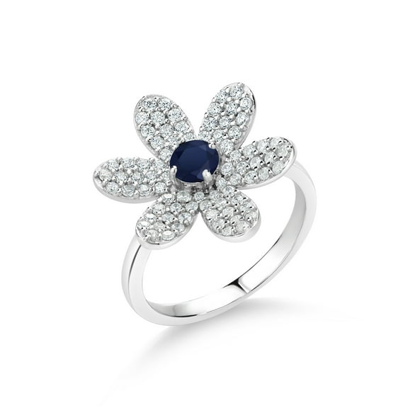 Gem Stone King 925 Sterling Silver Blue Sapphire Flower Ring for Women By Keren Hanan (1.33 Cttw, Gemstone Birthstone, Available in Size 5, 6, 7, 8, 9)