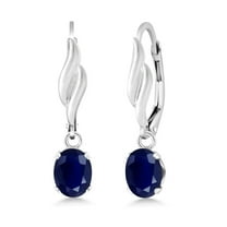 Gem Stone King 925 Sterling Silver Blue Sapphire Leverback Dangle Drop Earrings for Women (2.00 Cttw, Gemstone September Birthstone, Oval 7X5MM)
