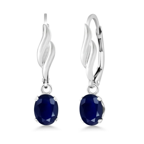 Gem Stone King 925 Sterling Silver Blue Sapphire Leverback Dangle Drop Earrings for Women (2.00 Cttw, Gemstone September Birthstone, Oval 7X5MM)