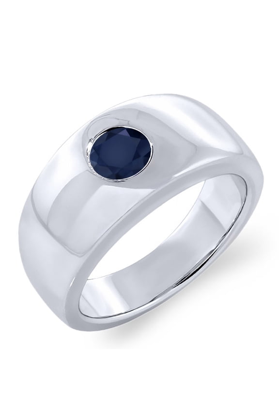 925 Sterling Silver Blue Sapphire Men's Ring (1.10 Ct Round 6MM, Size 10)