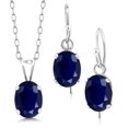 thumbnail image 1 of Gem Stone King 925 Sterling Silver Blue Sapphire Pendant and Earrings Jewelry Set for Women (3.06 Cttw, Oval 7X5MM, Gemstone September Birthstone, With 18 inch Silver Chain), 1 of 3