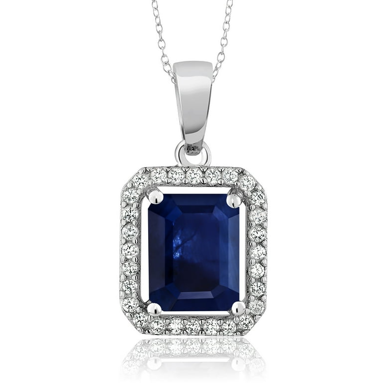 【New Arrivals】シルバー925ペンダントblue sapphire 8x6mm Oval Created Blue Sapphire & CZ 925 Silver Pendant