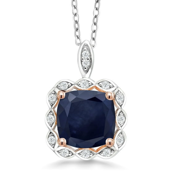 Gem Stone King 925 Sterling Silver Blue Sapphire Pendant Necklace for Women (2.99 Cttw, Cushion 8MM, with 18 inch Chain)