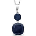 thumbnail image 1 of Gem Stone King 925 Sterling Silver Blue Sapphire Pendant Necklace for Women (5.70 Cttw, Gemstone September Birthstone, Cushion 10MM, Round 6MM), 1 of 4