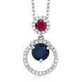 thumbnail image 1 of Gem Stone King 1.85 Cttw Blue Sapphire and Red Created Ruby Pendant Necklace for Women | 925 Sterling Silver | Gemstone September Birthstone | Round 6MM and 4MM, 1 of 3