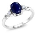 thumbnail image 1 of Gem Stone King 925 Sterling Silver Blue Sapphire Ring | 3-Stone Ring for Women | 1.85 Cttw | Gemstone September Birthstone | Oval 8X6MM | Available in Size 5, 6, 7, 8, 9, 1 of 5